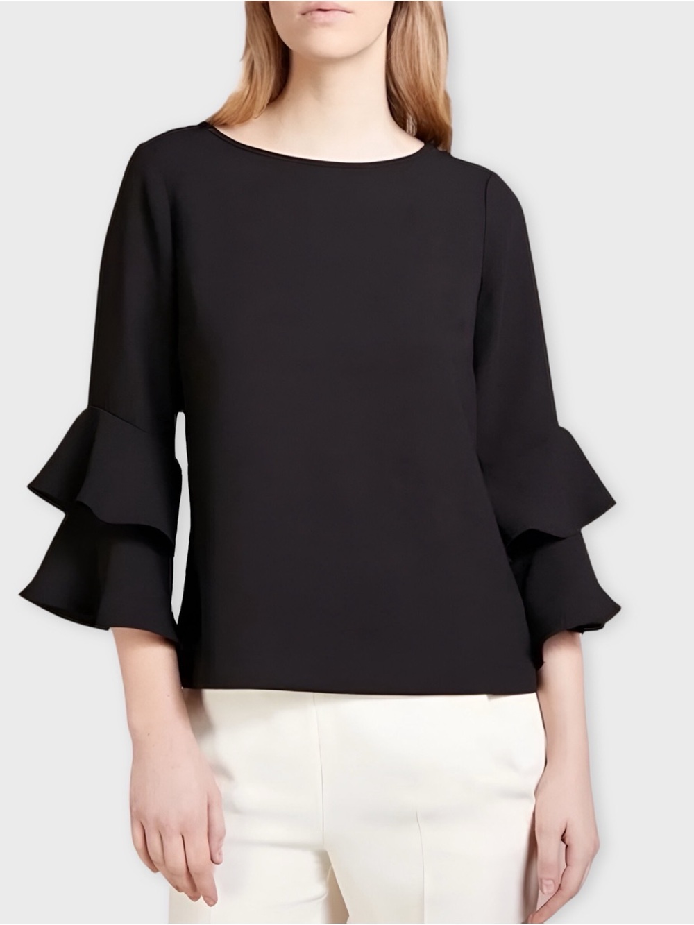 J.Crew Black Ruffle Sleeve Blouse 3/4 Sleeve Size 12